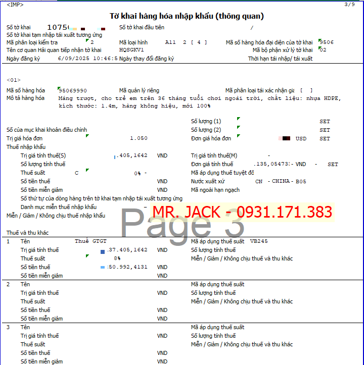 THỦ TỤC NHẬP KHẨU THIẾT BỊ KHU VUI CHƠI, THIẾT BỊ MẦM NON, THIẾT BỊ TRƯỜNG HỌC (NHÀ LIÊN HOÀN, CẦU TRƯỢT, XÍCH ĐU…) 3 Tờ khai khai báo hải quan nhập khẩu thiết bị khu vui chơi, thiết bị mầm non